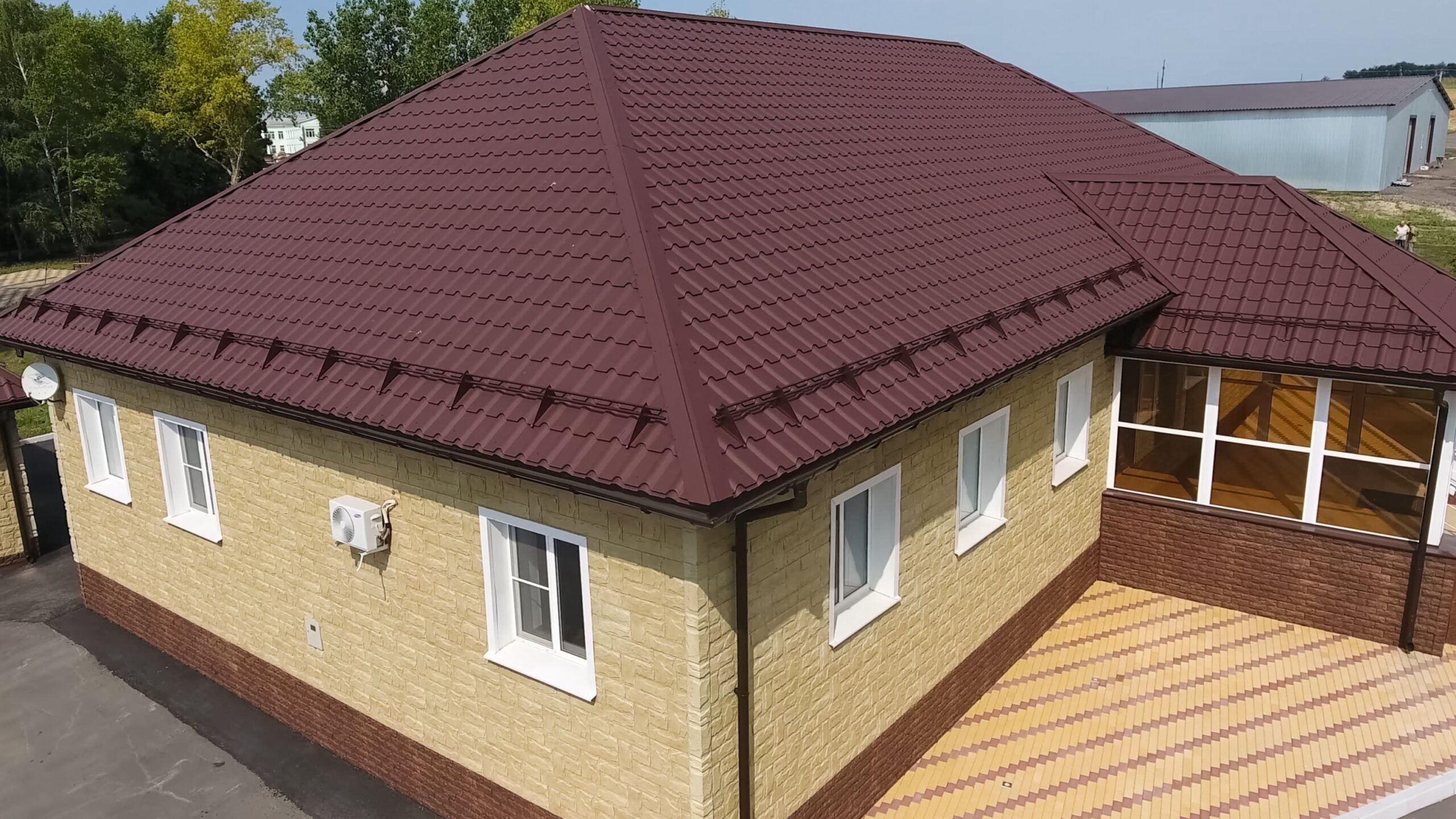 Burgundy metal roof